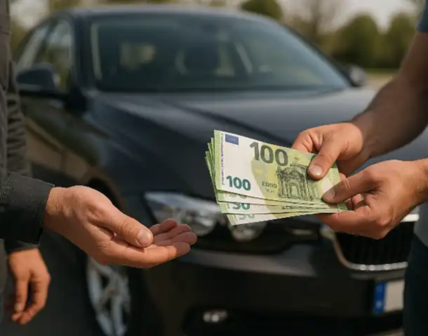 Ein Kunde erhält Bargeld beim erfolgreichen Autoankauf in Fulda.